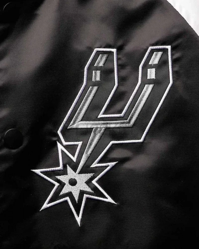 San Antonio Spurs Reliever Raglan Varsity Satin Black and Grey Jacket - image 4