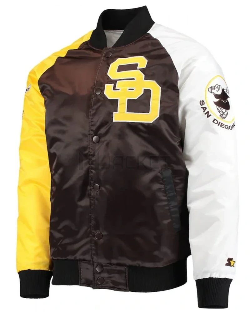 San Diego Padres Brown and Gold Satin Varsity Jacket - image 1
