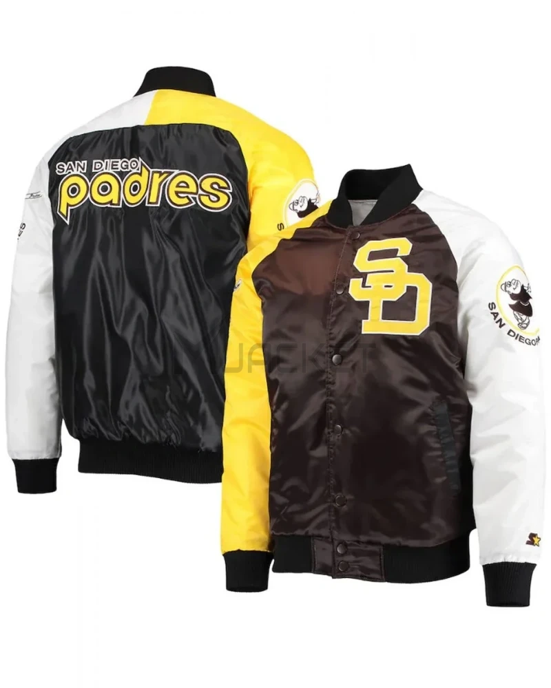 San Diego Padres Brown and Gold Satin Varsity Jacket - image 3
