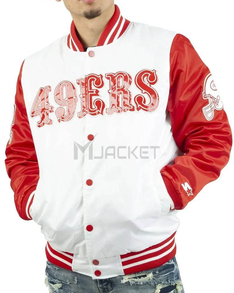 San Francisco 49ers White and Red Satin Jacket - image 1