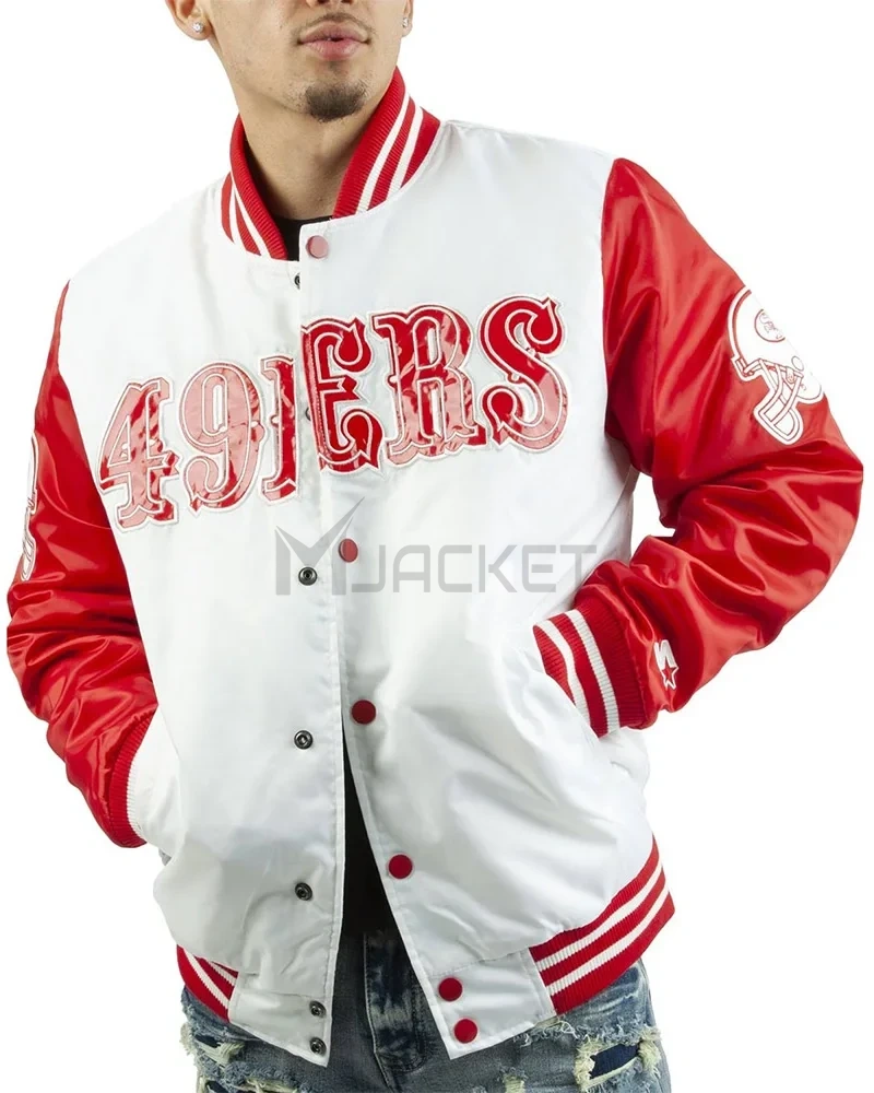San Francisco 49ers White and Red Satin Jacket - image 3
