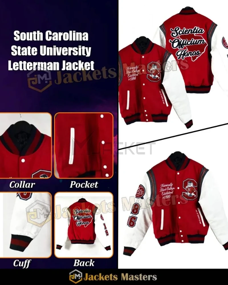 South Carolina State University Letterman Red and White Jacket - image 5