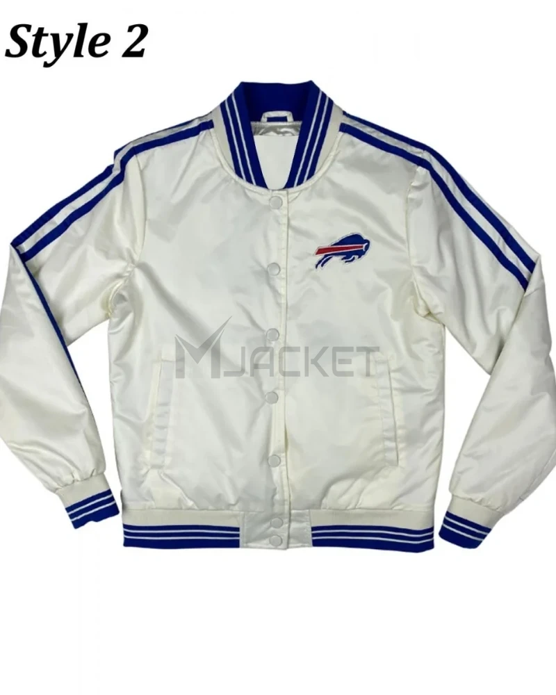 Starter Buffalo Bills Bomber Blue and White Satin Jacket - image 2
