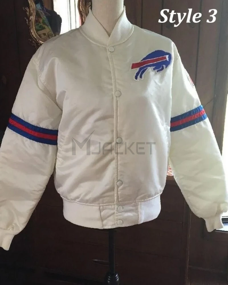 Starter Buffalo Bills Bomber Blue and White Satin Jacket - image 3