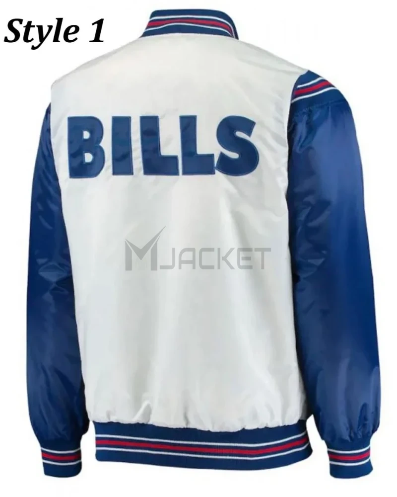 Starter Buffalo Bills Bomber Blue and White Satin Jacket - image 4