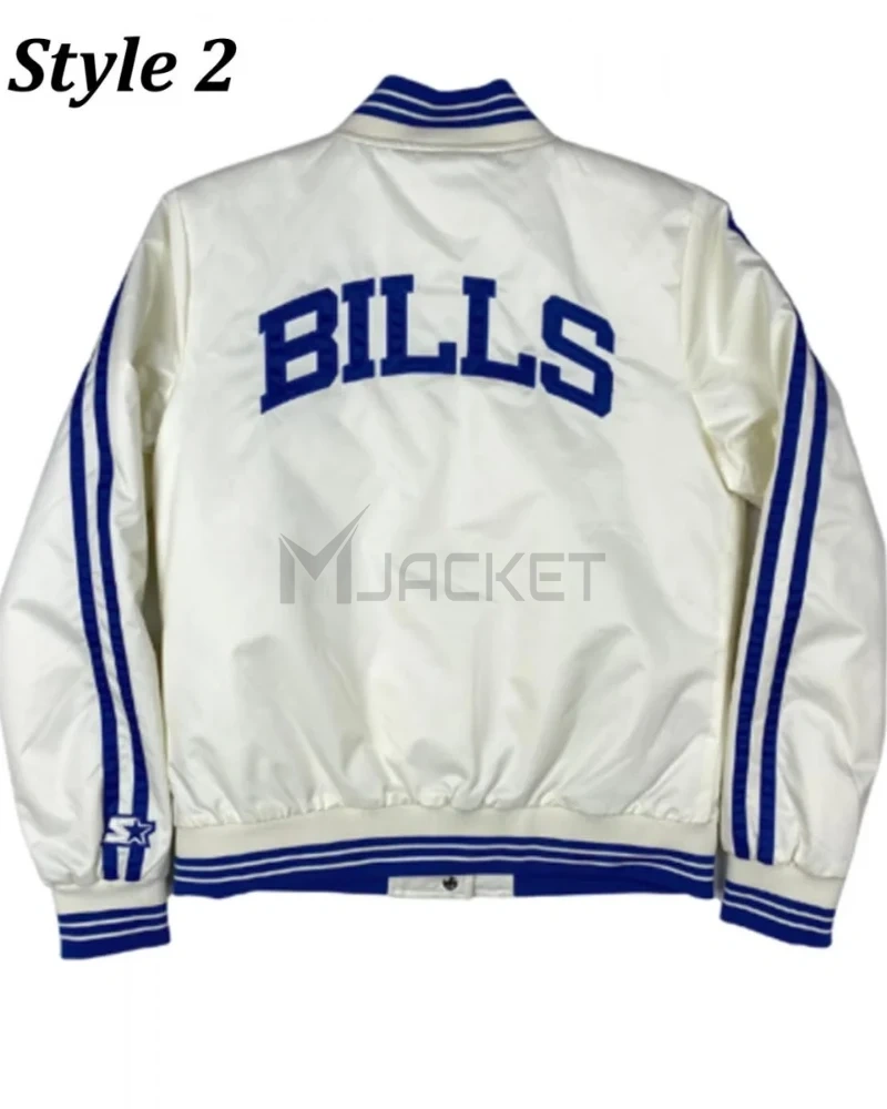 Starter Buffalo Bills Bomber Blue and White Satin Jacket - image 5