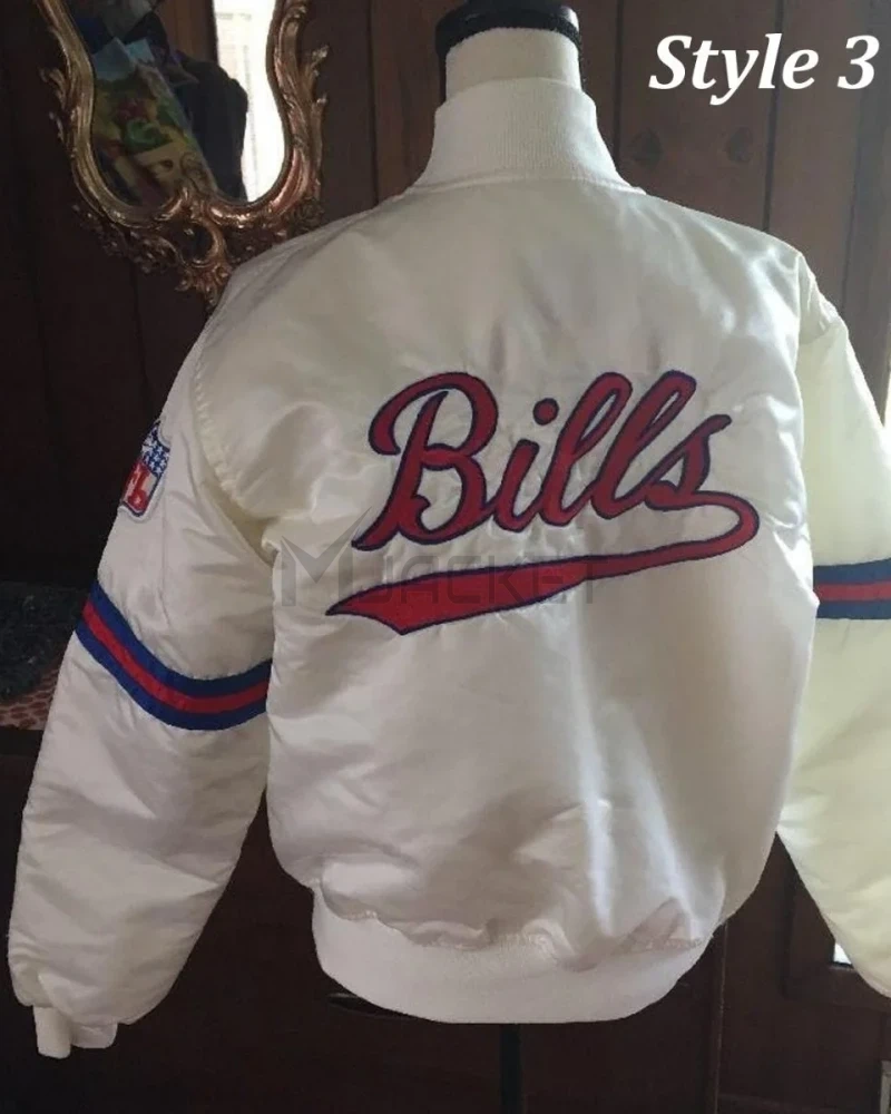 Starter Buffalo Bills Bomber Blue and White Satin Jacket - image 6