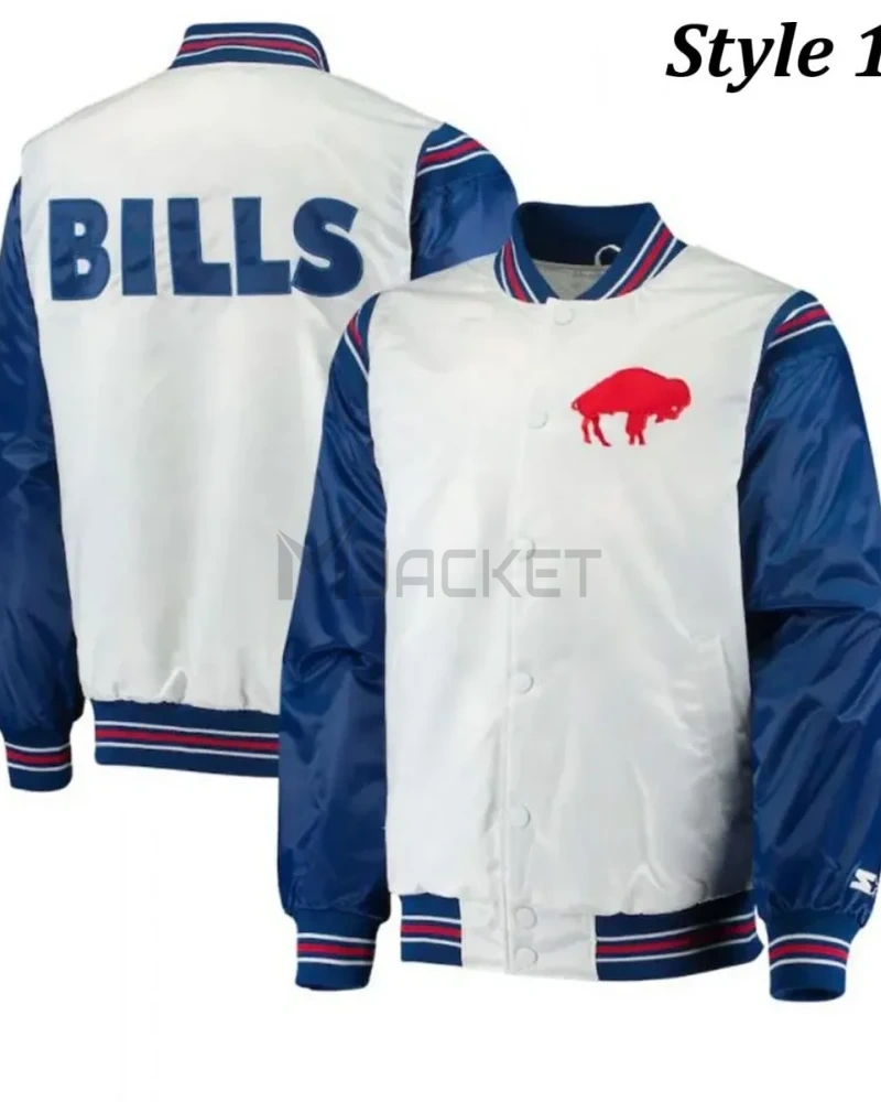 Starter Buffalo Bills Bomber Blue and White Satin Jacket - image 7