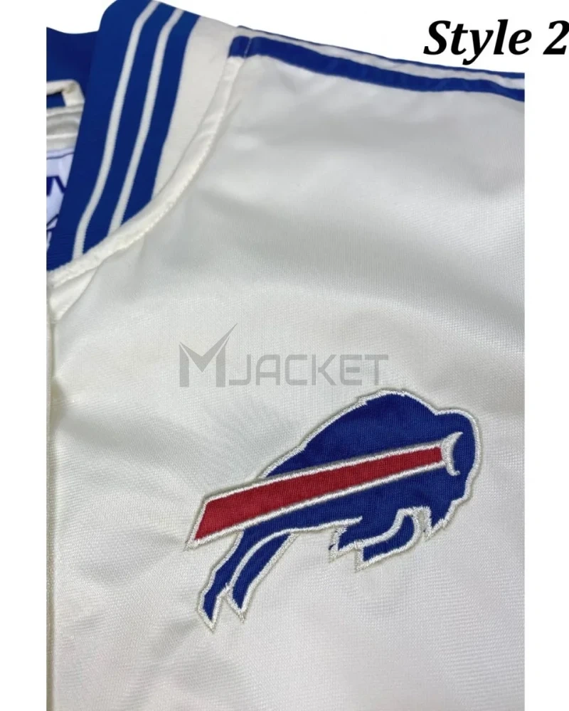 Starter Buffalo Bills Bomber Blue and White Satin Jacket - image 8