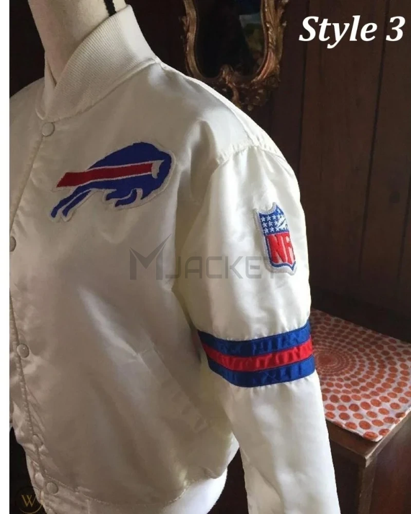 Starter Buffalo Bills Bomber Blue and White Satin Jacket - image 9