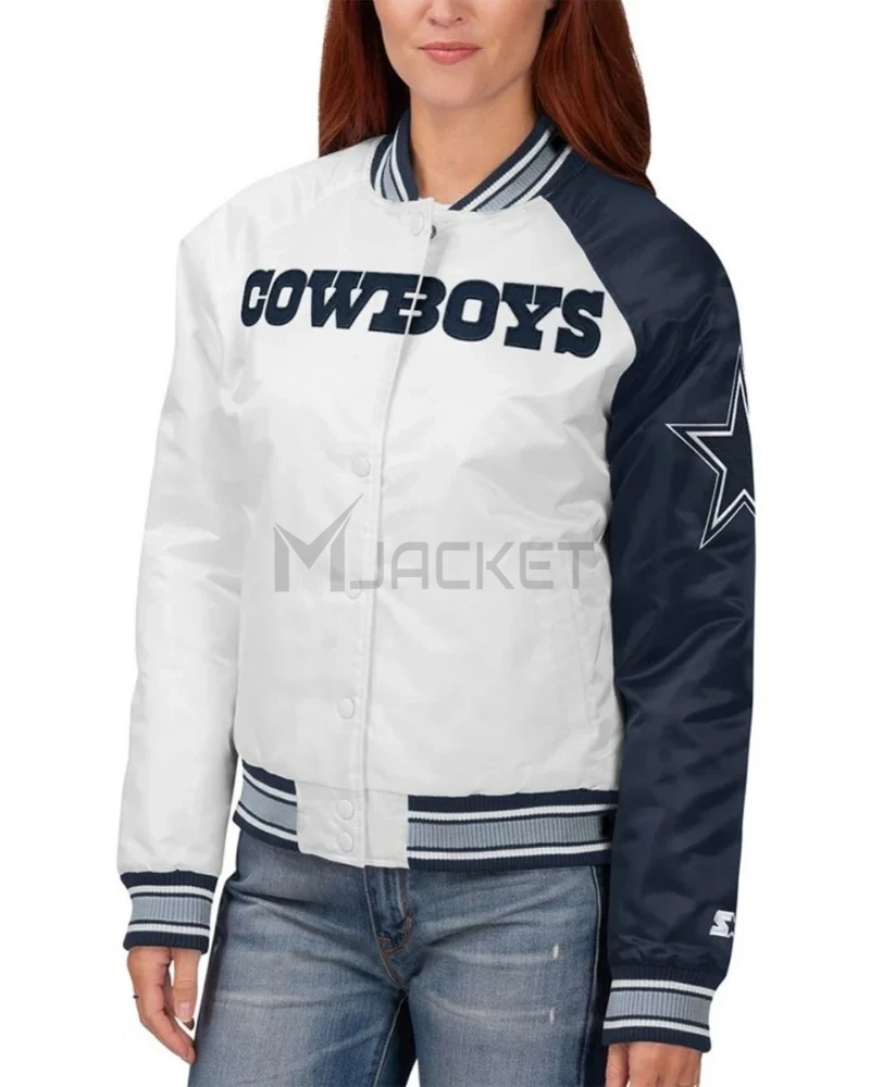 Starter Dallas Cowboys Endzone White and Blue Satin Jacket - image 4