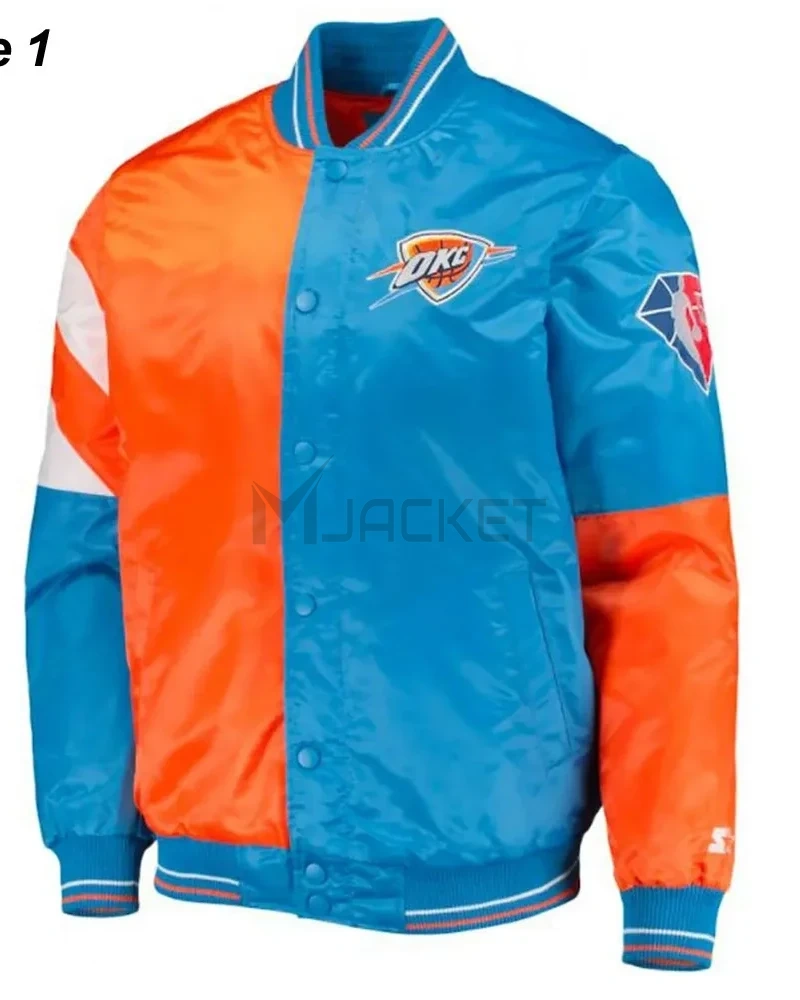 Starter Oklahoma City Thunder Varsity Orange and Blue Jacket - image 1