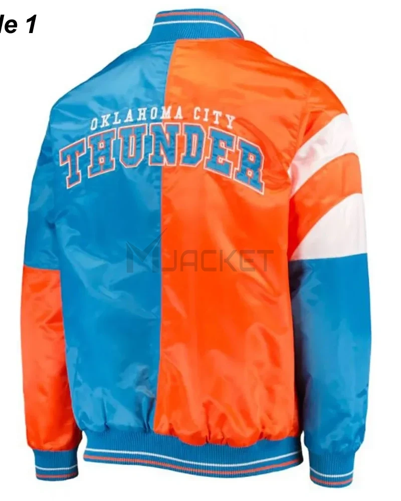 Starter Oklahoma City Thunder Varsity Orange and Blue Jacket - image 3