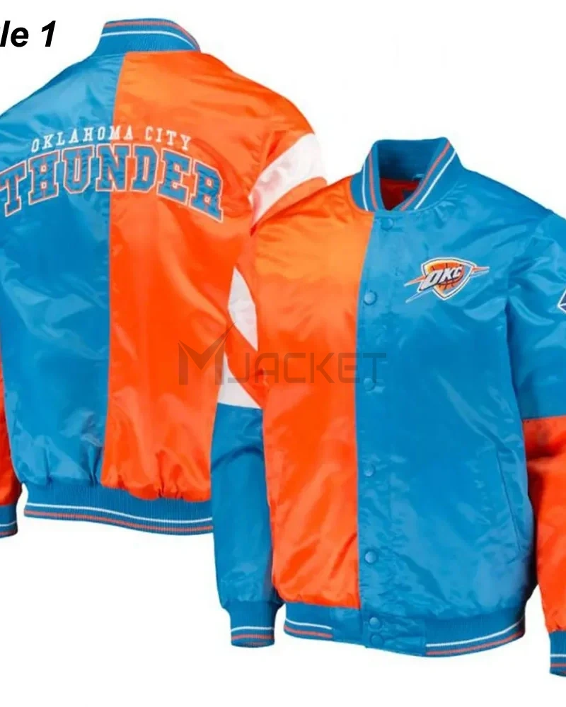 Starter Oklahoma City Thunder Varsity Orange and Blue Jacket - image 5