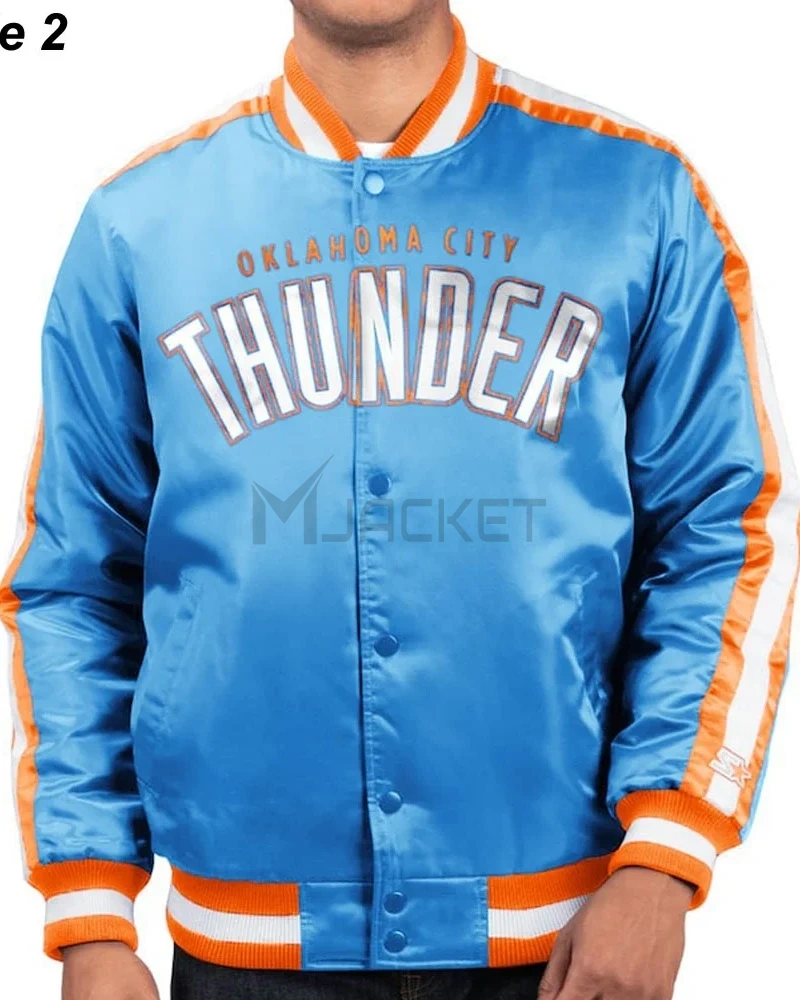 Starter Oklahoma City Thunder Varsity Orange and Blue Jacket - image 7