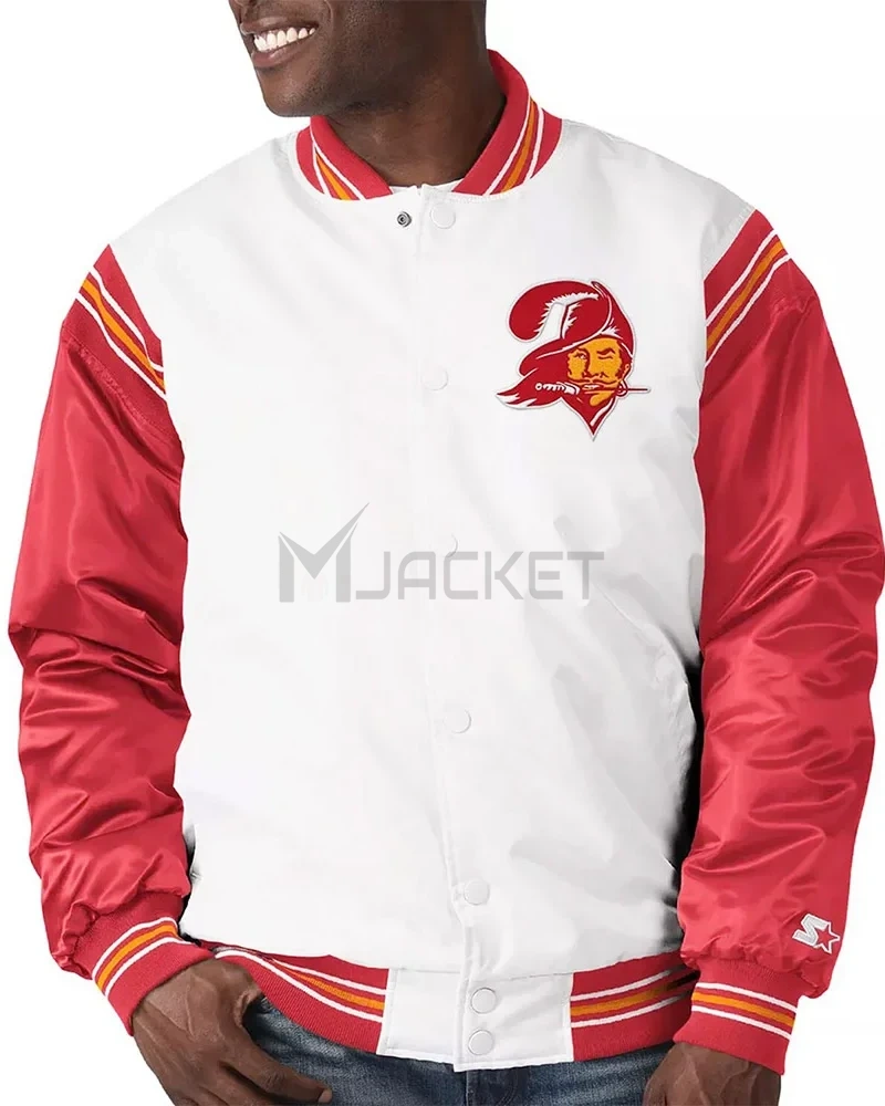 Tampa Bay Buccaneers Historic Renegade White/Red Varsity Satin Jacket - image 1