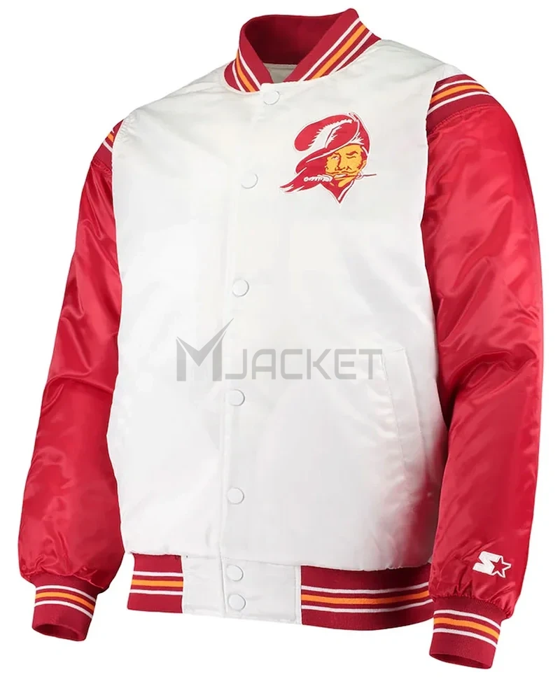Tampa Bay Buccaneers Historic Renegade White/Red Varsity Satin Jacket - image 3