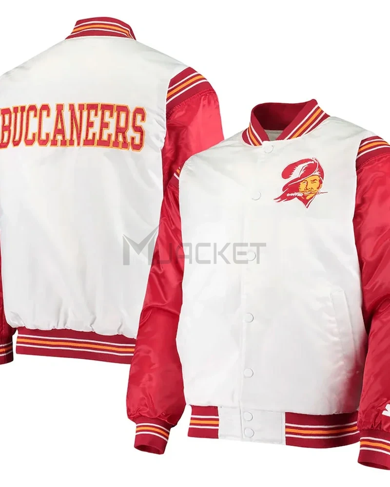 Tampa Bay Buccaneers Historic Renegade White/Red Varsity Satin Jacket - image 5