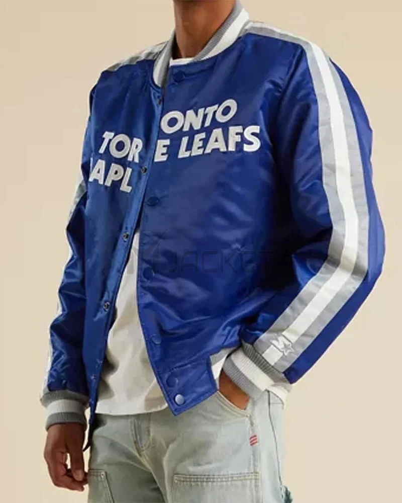 Toronto Maple Leafs Royal Blue Satin Varsity Jacket - image 5