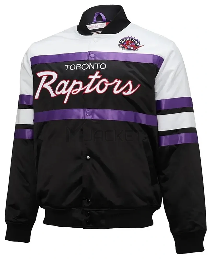 Toronto Raptors Hardwood Classics Script Black Satin Jacket - image 1