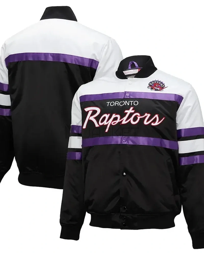 Toronto Raptors Hardwood Classics Script Black Satin Jacket - image 3