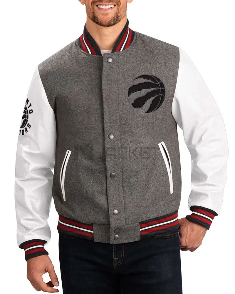 Toronto Raptors Varsity Gray and White Jacket - image 1