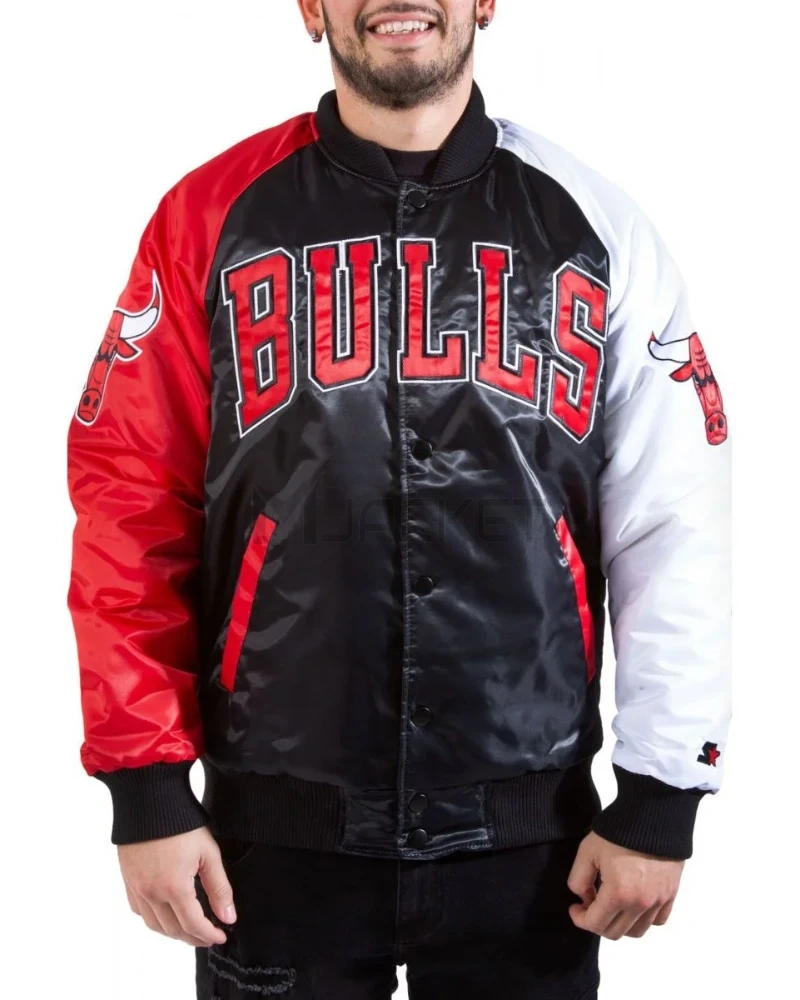 Tri-Color Chicago Bulls Varsity Satin Jacket - image 1