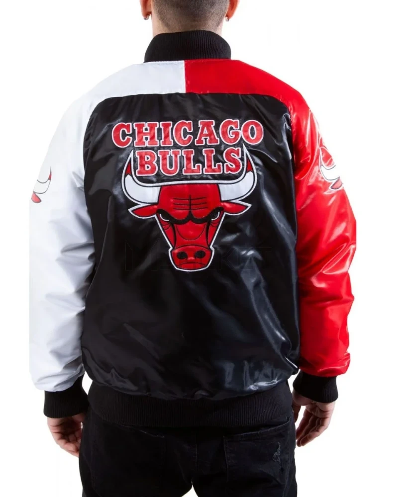 Tri-Color Chicago Bulls Varsity Satin Jacket - image 2