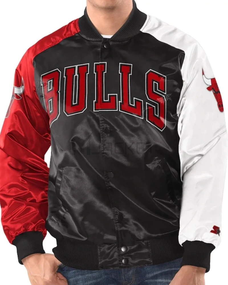 Tri-Color Chicago Bulls Varsity Satin Jacket - image 3