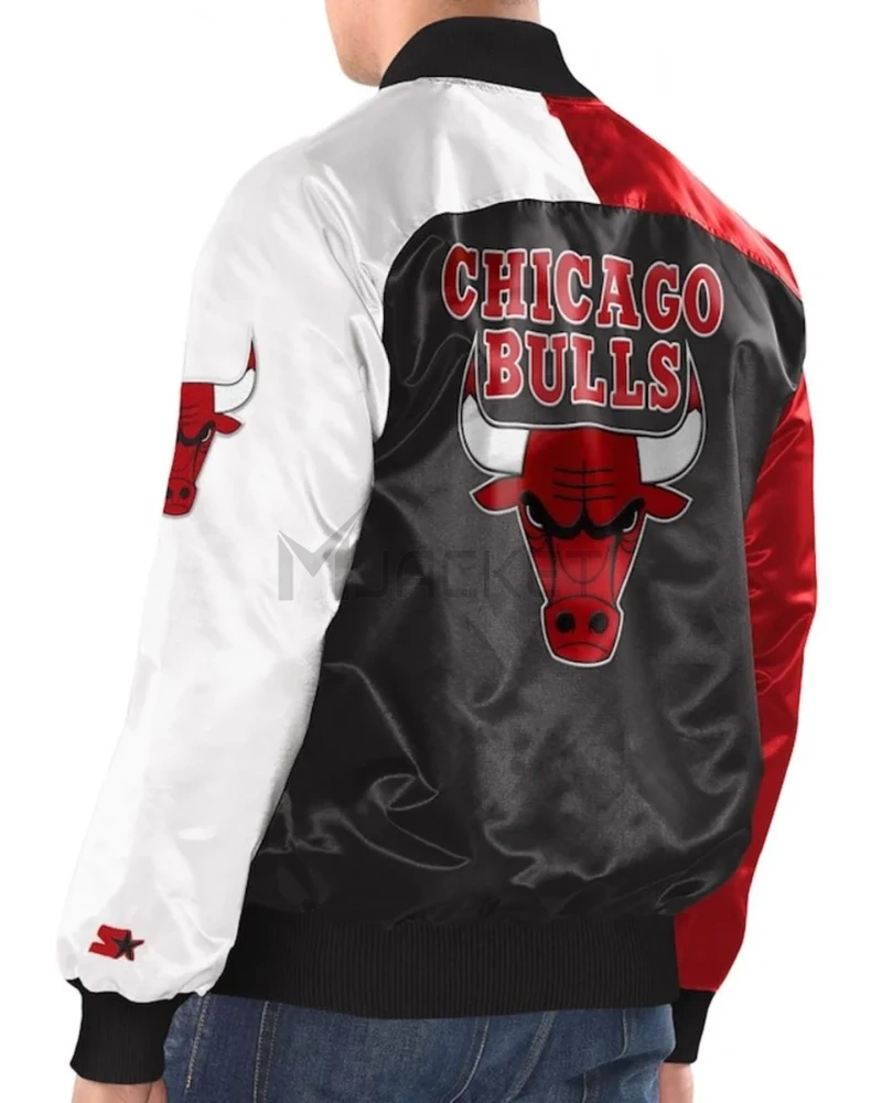 Tri-Color Chicago Bulls Varsity Satin Jacket - image 4