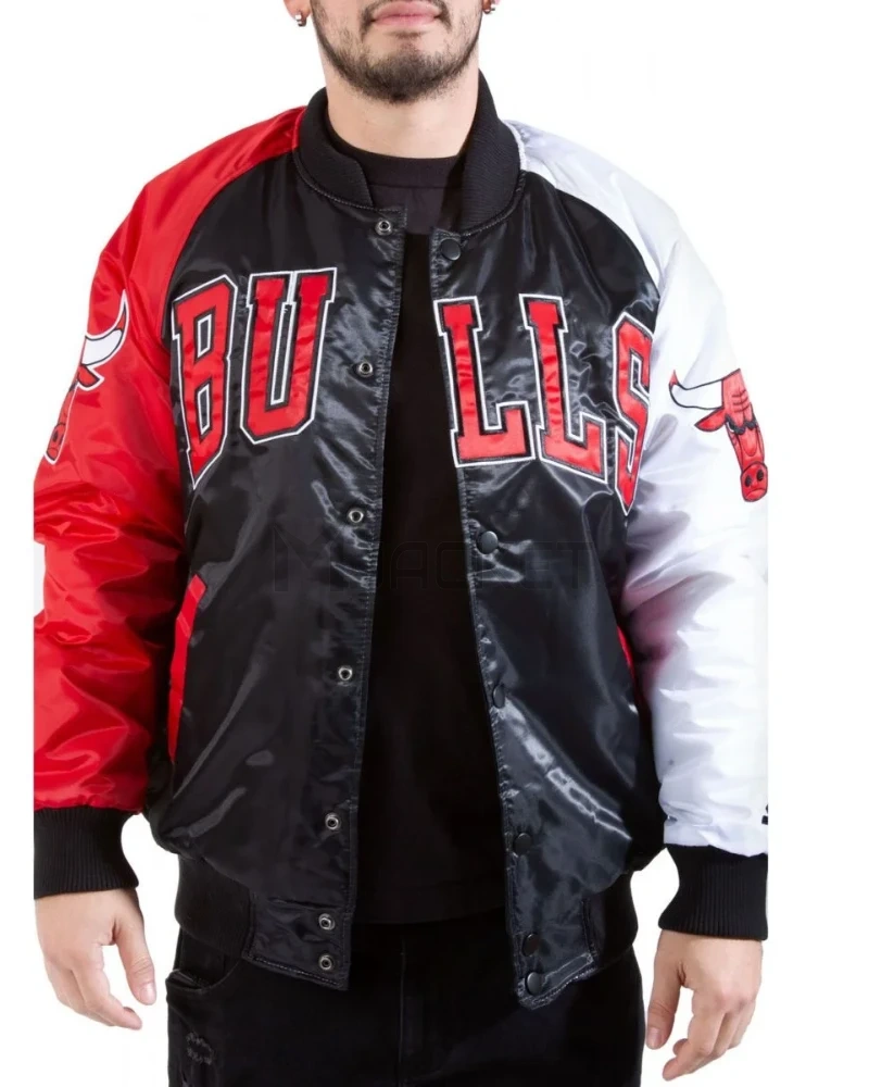 Tri-Color Chicago Bulls Varsity Satin Jacket - image 5