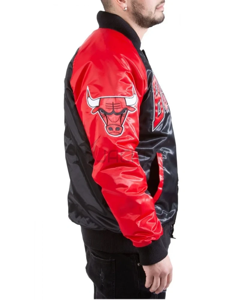 Tri-Color Chicago Bulls Varsity Satin Jacket - image 7