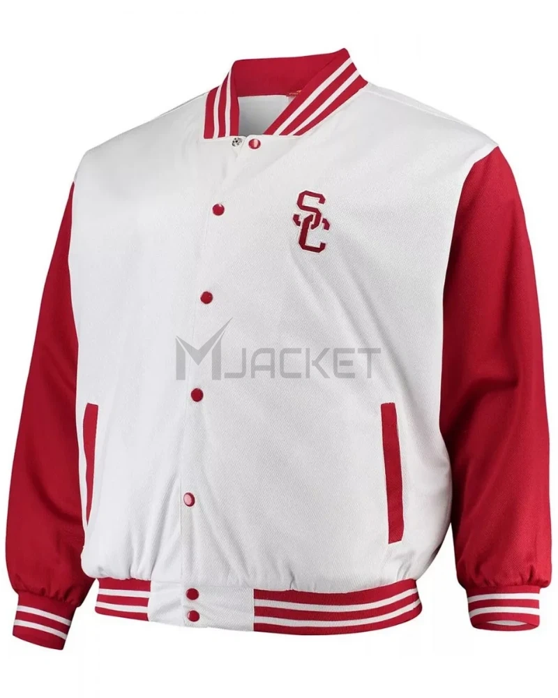 USC Trojans Team Varsity Satin Red and White Jacket - image 1