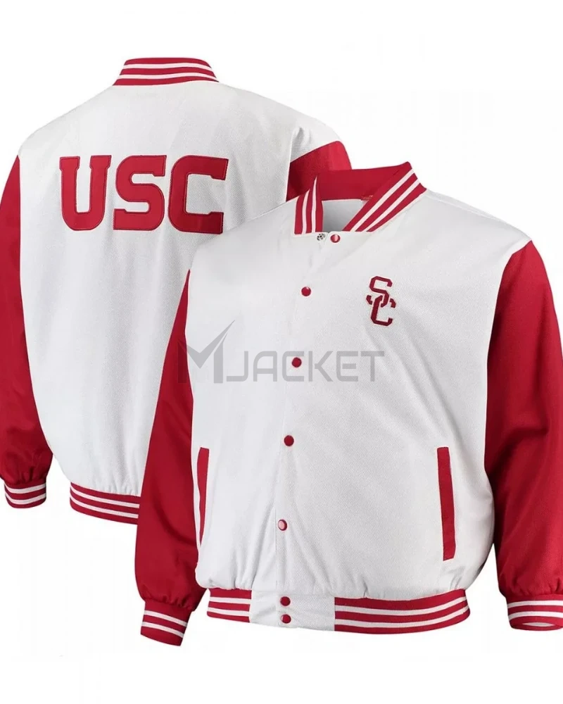 USC Trojans Team Varsity Satin Red and White Jacket - image 3