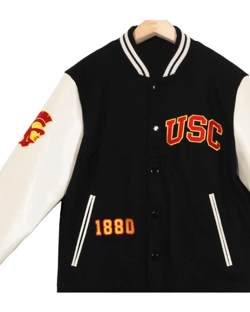 USC Trojans Varsity White and Black Jacket - image 3