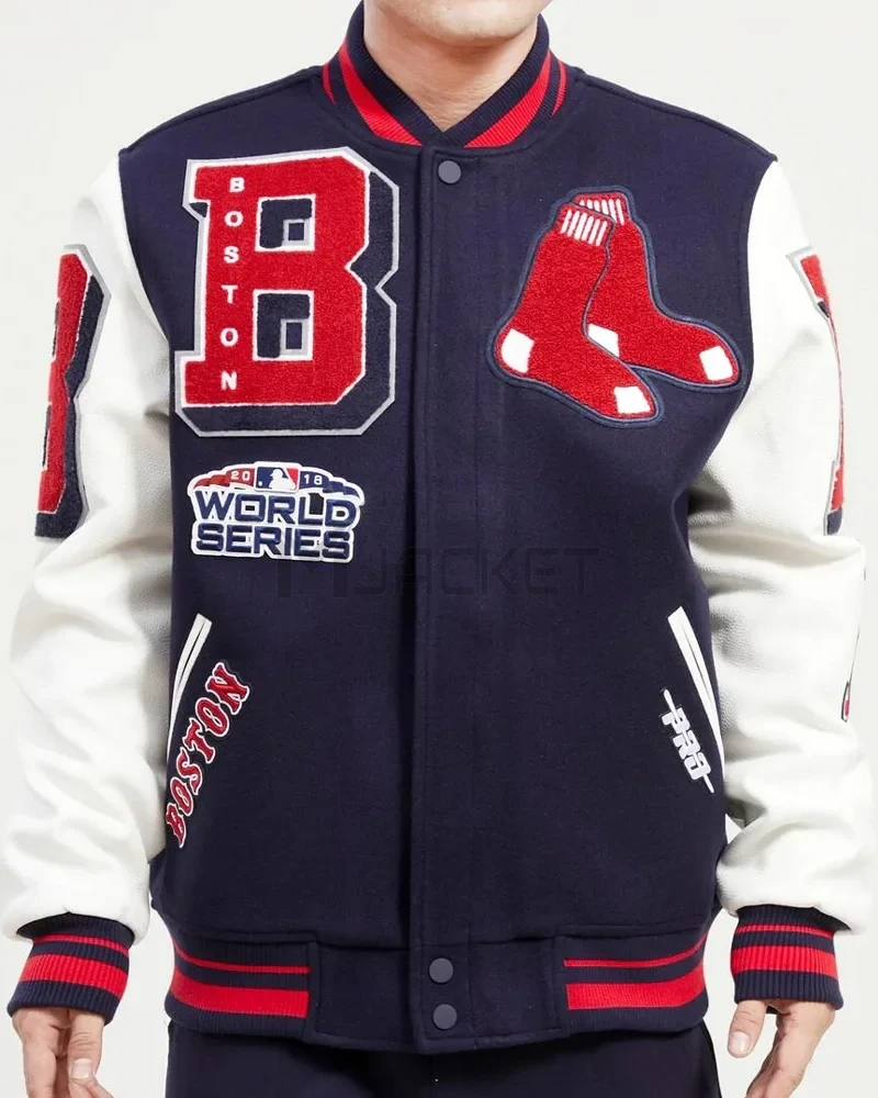 Varsity Boston Red Sox Mash Up Navy Blue and White Jacket - image 3