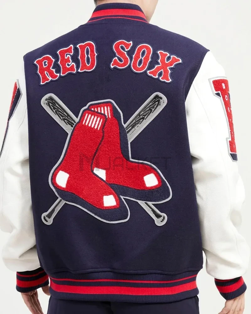 Varsity Boston Red Sox Mash Up Navy Blue and White Jacket - image 4