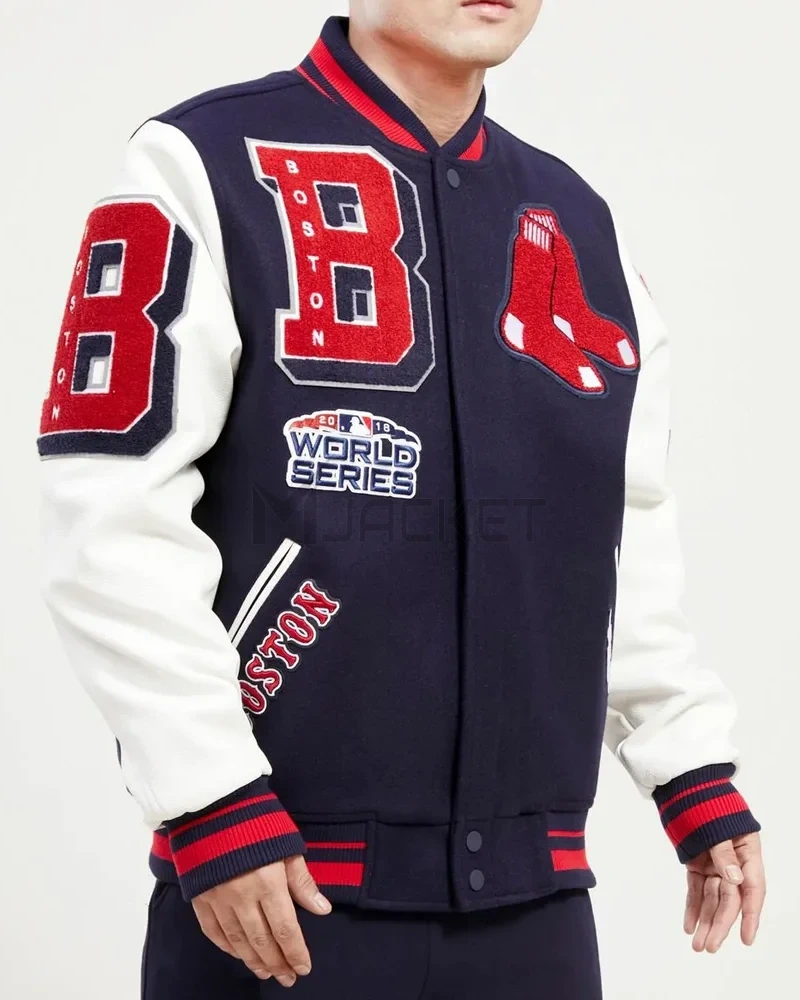 Varsity Boston Red Sox Mash Up Navy Blue and White Jacket - image 5