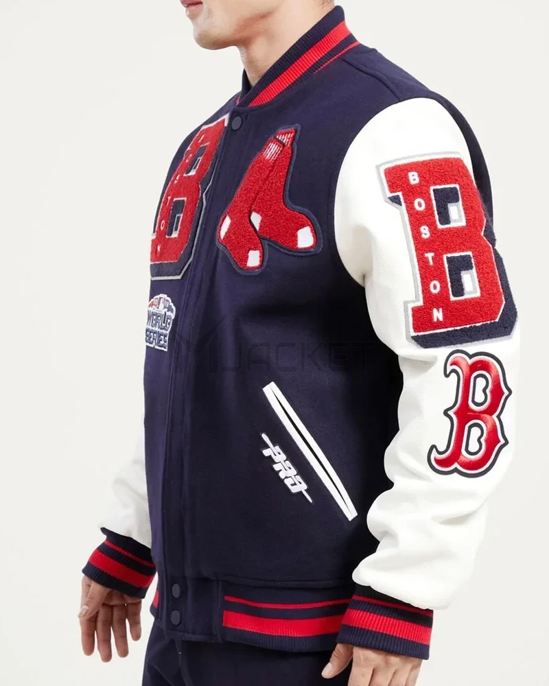 Varsity Boston Red Sox Mash Up Navy Blue and White Jacket - image 6