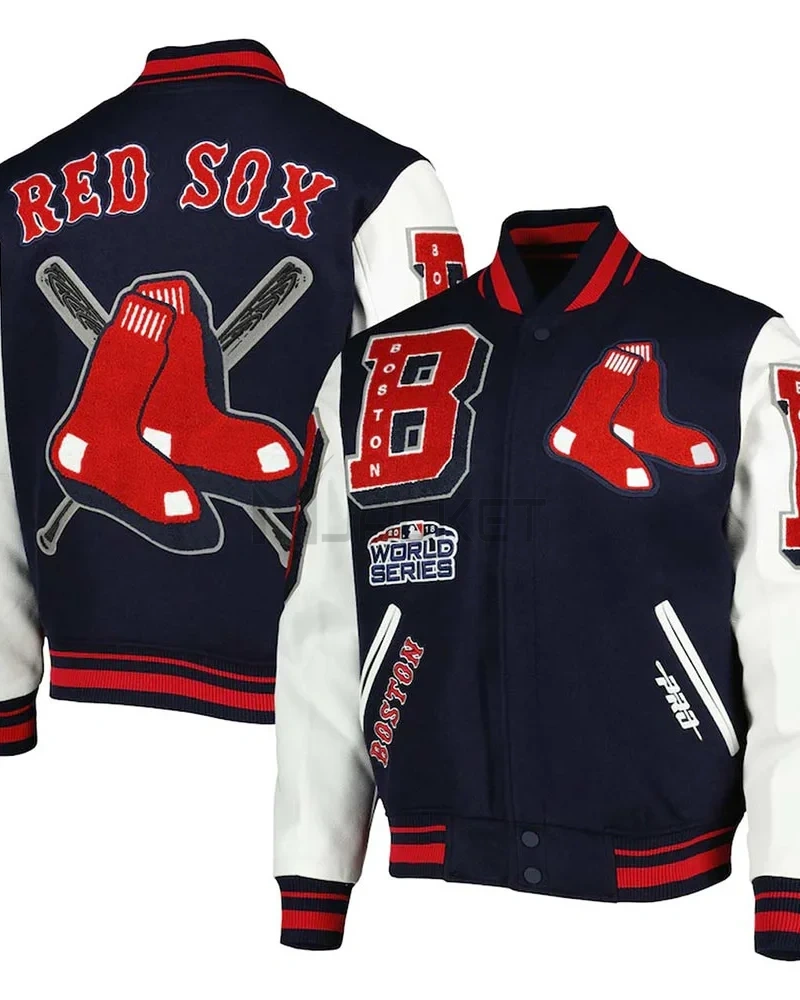Varsity Boston Red Sox Mash Up Navy Blue and White Jacket - image 7