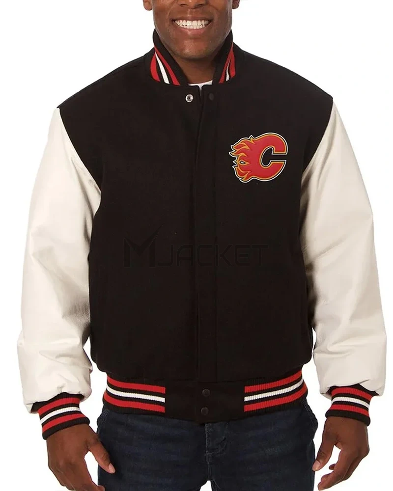Varsity Calgary Flames Black and White Two-Tone Jacket - image 1