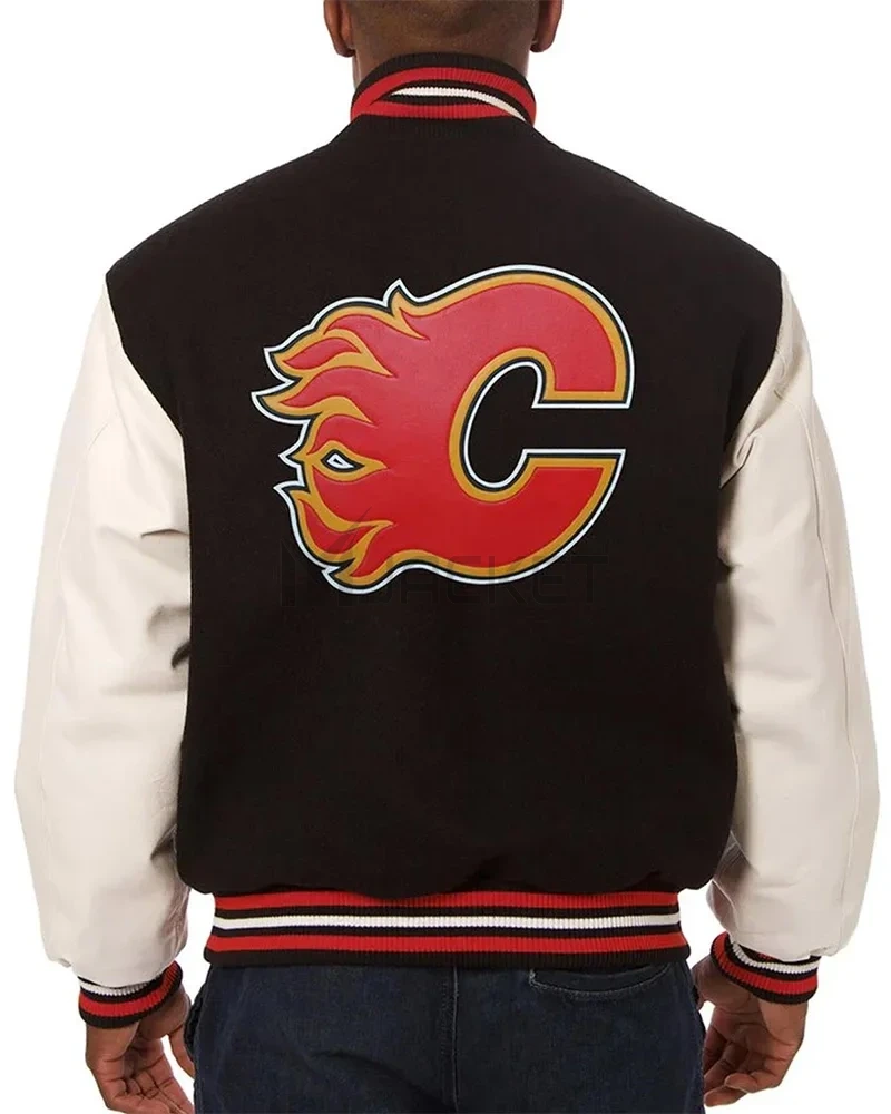 Varsity Calgary Flames Black and White Two-Tone Jacket - image 2