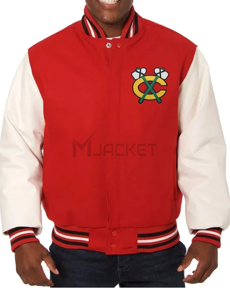 Varsity Chicago Blackhawks Red and White Two Tone Jacket - image 1
