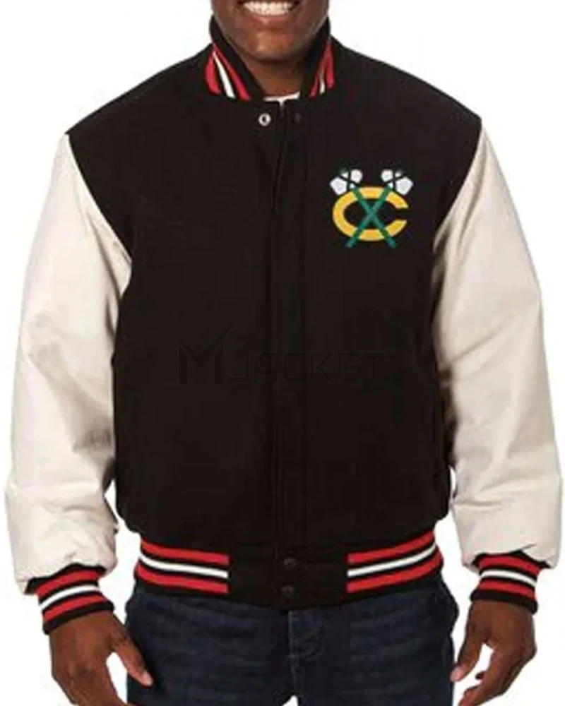 Varsity Chicago Blackhawks White and Black Jacket - image 1