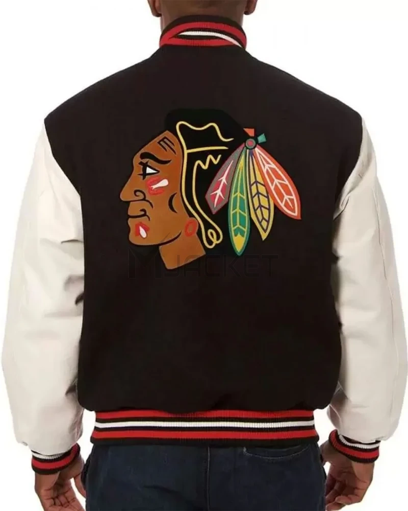 Varsity Chicago Blackhawks White and Black Jacket - image 2