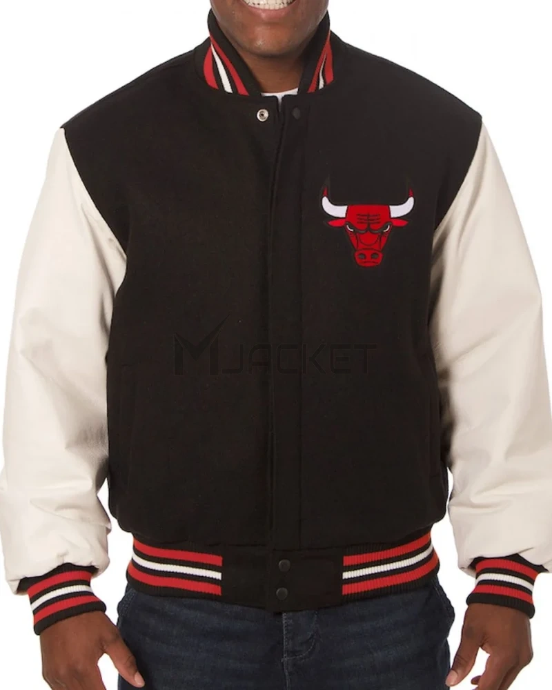 Varsity Chicago Bulls Black Wool and White Jacket - image 1