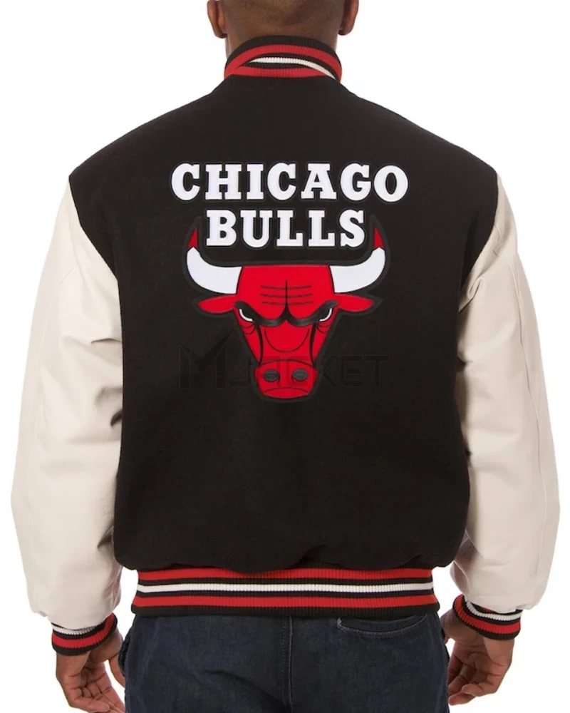 Varsity Chicago Bulls Black Wool and White Jacket - image 2