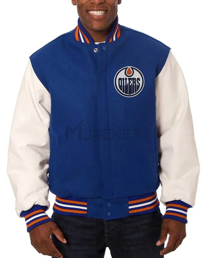 Varsity Edmonton Oilers Royal Blue and White Two-Tone Jacket - image 1