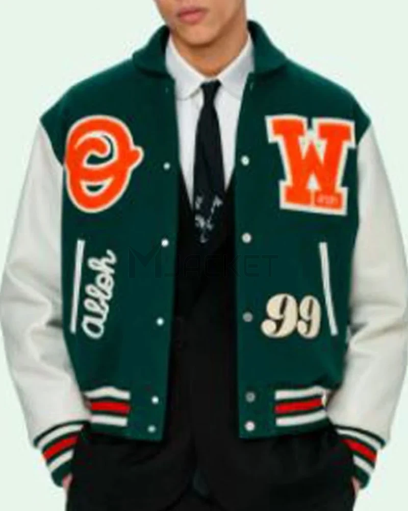 Varsity Green and White Letterman Jacket - image 3