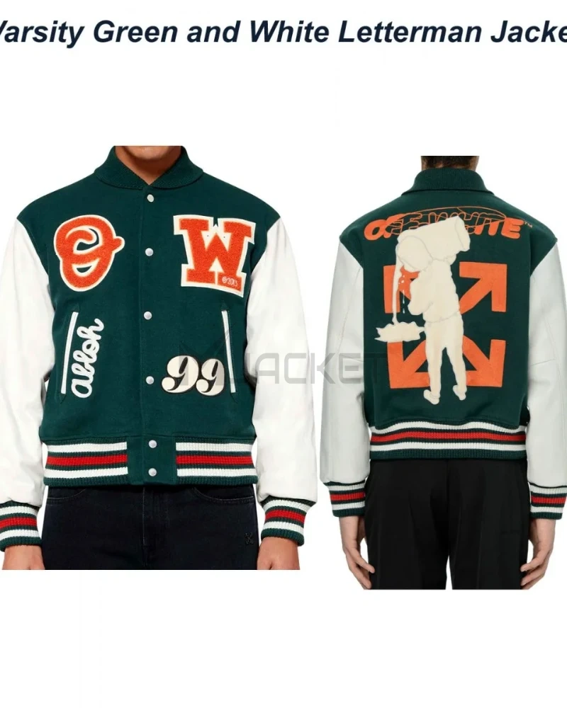 Varsity Green and White Letterman Jacket - image 7